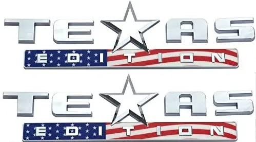 Set of Two Muzzys American Flag Texas Edition Emblem Badge 3M Universal Stick on FITS Silverado Sierra Fender Tailgate Door Car Truck RED White and Blue