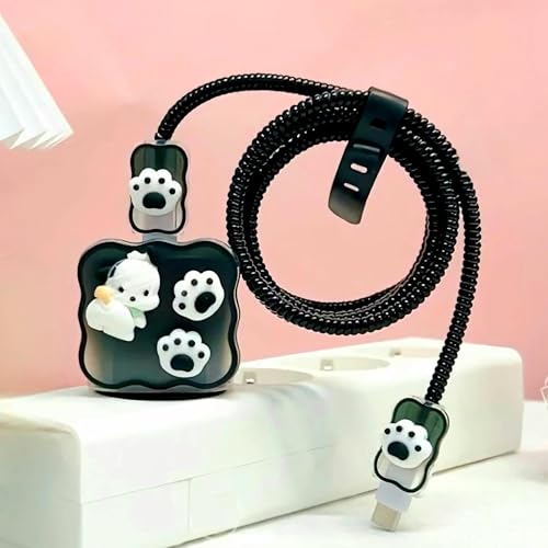 Like Star LikeStar® Premium Plastic & Silicone Protective Case with Spiral Cable Protector Compatible with iPhone Charger 18W & 20W, Protective Cover, Case Cover, Protection Sleeve (Black Puppy) - Image 3