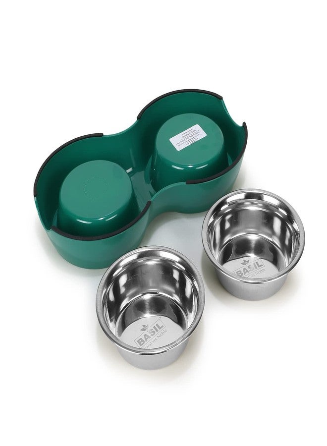 BASIL Double Dinner Set Stainless Steel Food Water Feeding Bowls (Melamine Bowls Green Color & Size: Small (400Ml)) For Pets, Dogs, Cats, Puppy - 25 X 13 X 5 Cm - Image 5