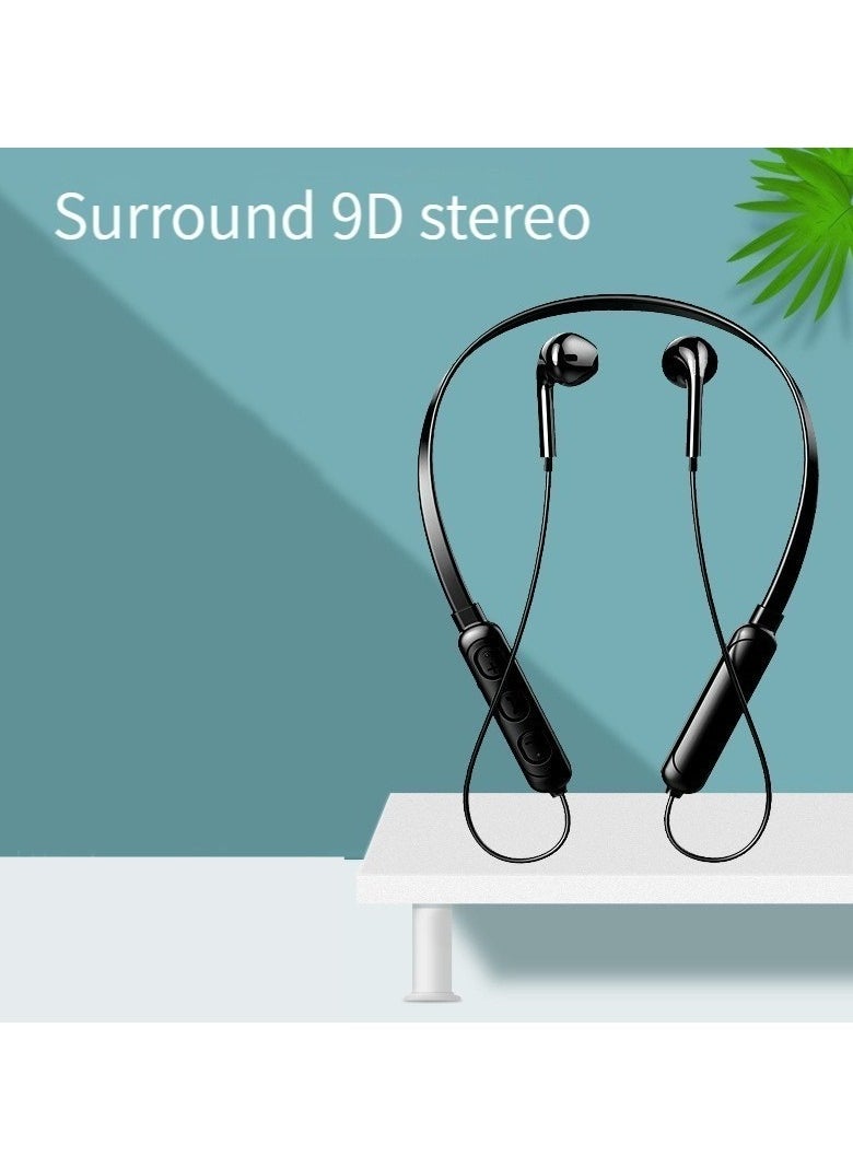 Generic Wireless Bluetooth Headphones Hanging Neck Stereo Noise Canceling Universal 5.0 Sports Headphones (Black)  - Image 1