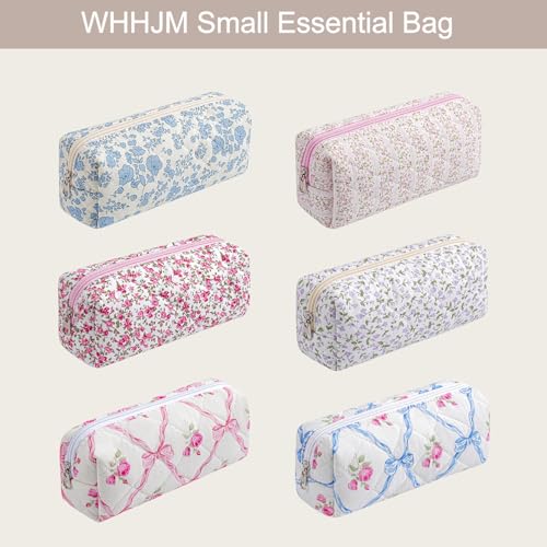 WHHJM Cute Floral Makeup Brush Bag Small Cotton Quilted Cosmetic Bag for Women Travel Toiletry Zipper Make Up Pouch (Pink Floral) - Image 5