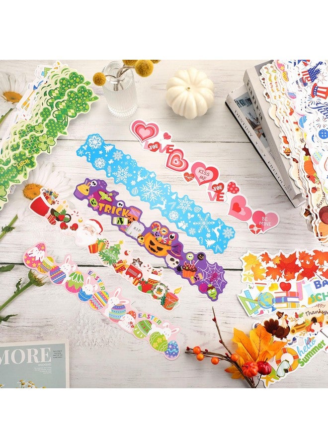Geyee 360 Pcs Holiday Bulletin Board Borders Decorations Spring Easter Summer 4th of July Fall Scalloped Border Trim Classroom Borders Bulletin Board Trim for Classroom School, 12 Design(Lovely) - Image 4
