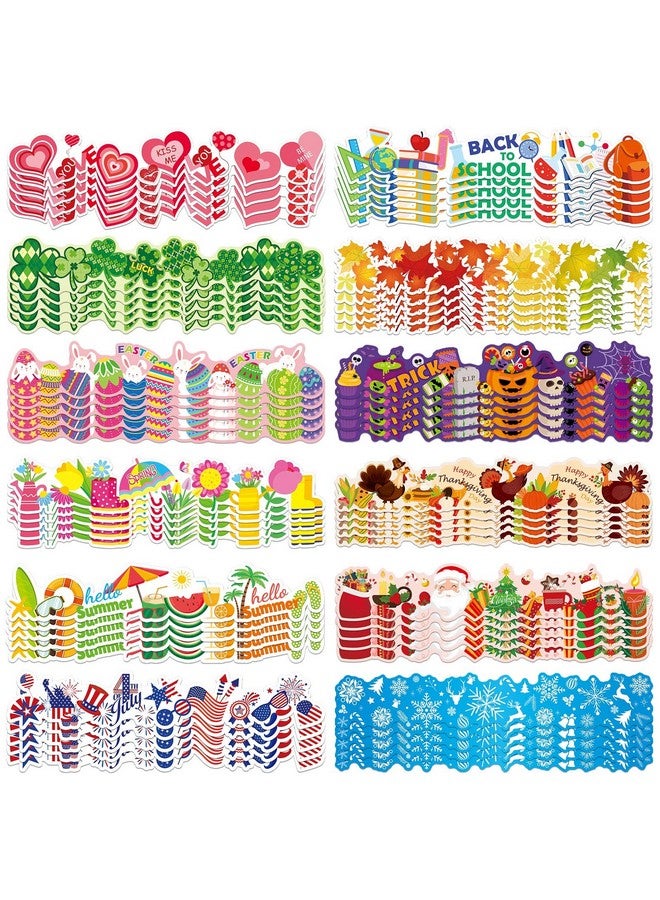 Geyee 360 Pcs Holiday Bulletin Board Borders Decorations Spring Easter Summer 4th of July Fall Scalloped Border Trim Classroom Borders Bulletin Board Trim for Classroom School, 12 Design(Lovely) - Image 1