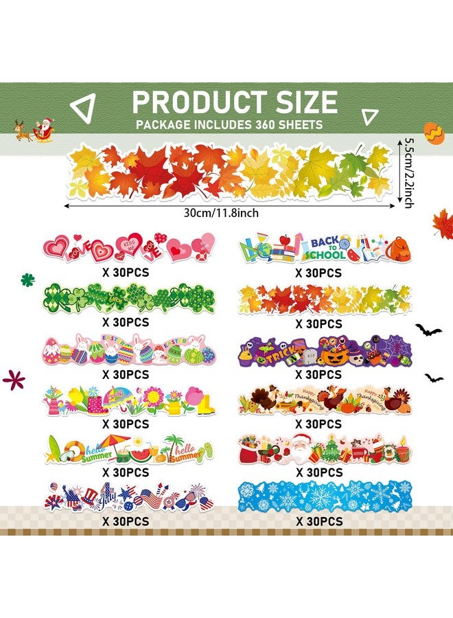 Geyee 360 Pcs Holiday Bulletin Board Borders Decorations Spring Easter Summer 4th of July Fall Scalloped Border Trim Classroom Borders Bulletin Board Trim for Classroom School, 12 Design(Lovely) - Image 2