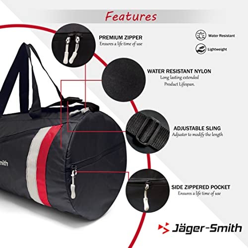 Jager_Smith Jager-Smith GB 900 Multipurpose Gym Bag with Shoe Compartment (Black, White & Red) - Image 4