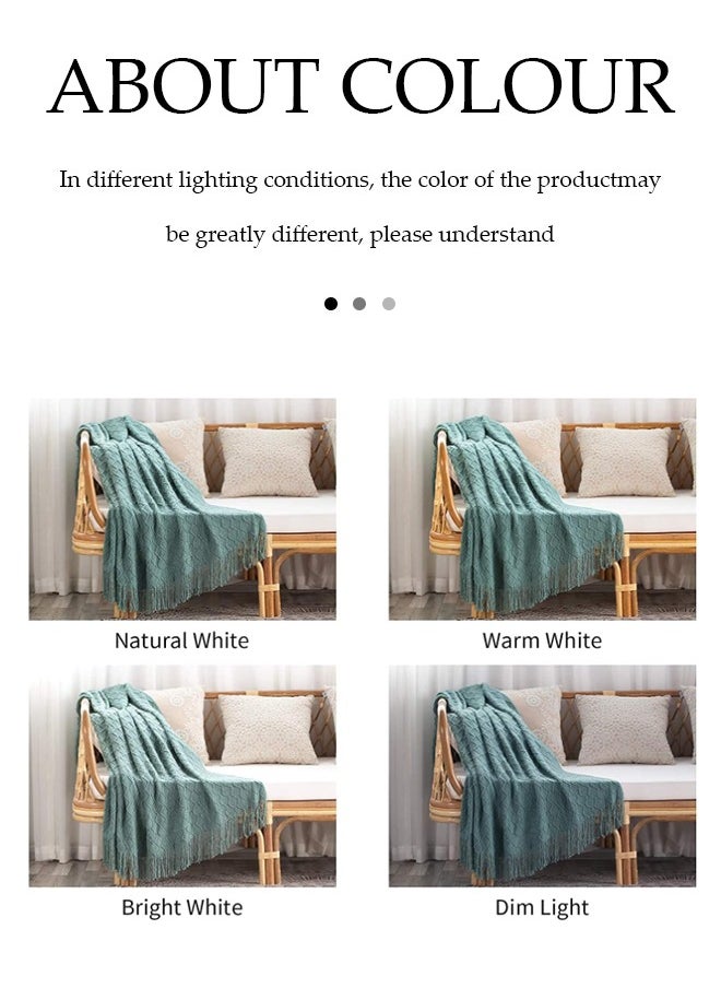 Knitted Throw Blankets, tassel sofa cover blanket, geometric pattern air conditioning blanket, portable and soft, suitable for beds, sofas, travel, camping, 130 * 170cm,green
