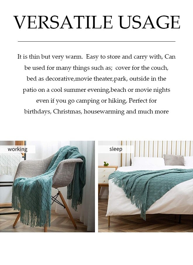 Knitted Throw Blankets, tassel sofa cover blanket, geometric pattern air conditioning blanket, portable and soft, suitable for beds, sofas, travel, camping, 130 * 170cm,green