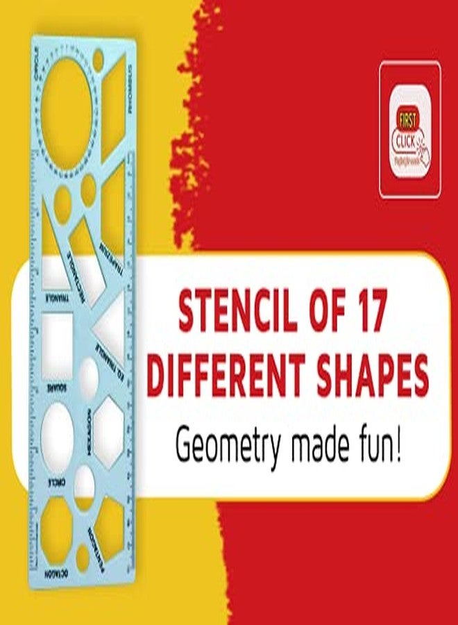 FIRST CLICK Shapes Stencil for Drawing Shapes Stencils for Kids Geometry Set Inbuilt Scale Ruler 2 pcs 23.5X9.8 cm - Image 2