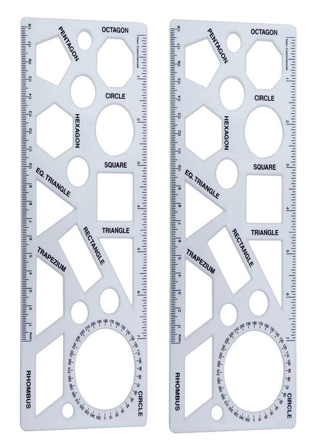 FIRST CLICK Shapes Stencil for Drawing Shapes Stencils for Kids Geometry Set Inbuilt Scale Ruler 2 pcs 23.5X9.8 cm - Image 1