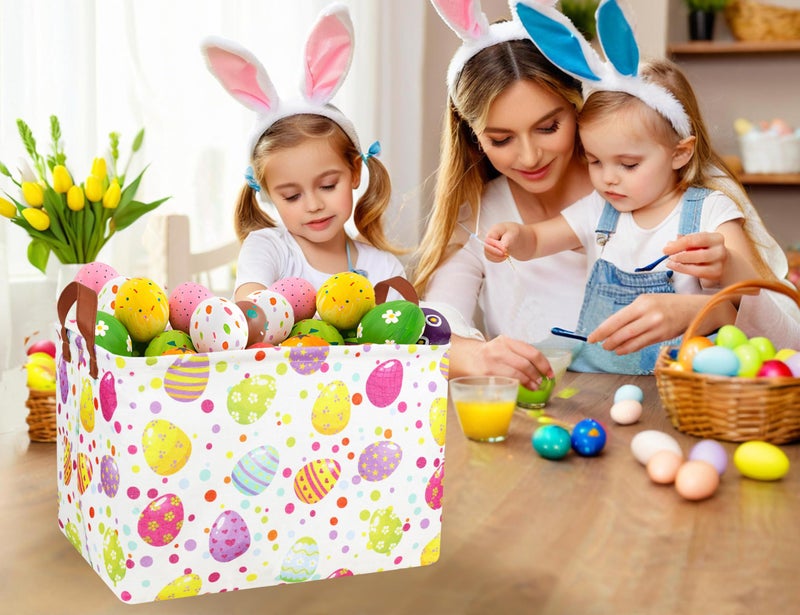 BOOHIT Large Easter Baskets for Kids Personalized Baby Girl Easter Basket Cute Teen Boy Spring Decor (Dot Egg) - Image 3