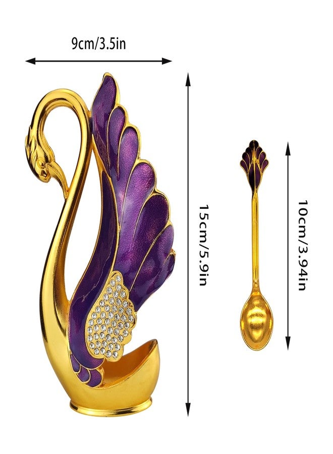 Flylin Swan Base Holder with 6pcs Coffee Dessert Dinner Spoon Set, Metal Coffee Spoon Organizer Teaspoon Fruit Dessert Flatware Sugar Ice Cream Spoons (Purple) - Image 3