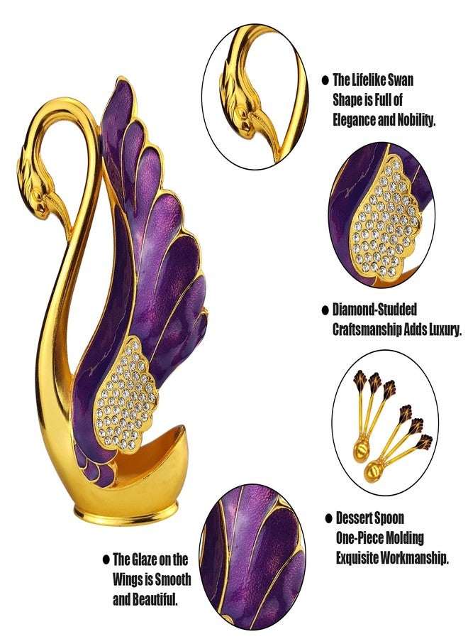 Flylin Swan Base Holder with 6pcs Coffee Dessert Dinner Spoon Set, Metal Coffee Spoon Organizer Teaspoon Fruit Dessert Flatware Sugar Ice Cream Spoons (Purple) - Image 4
