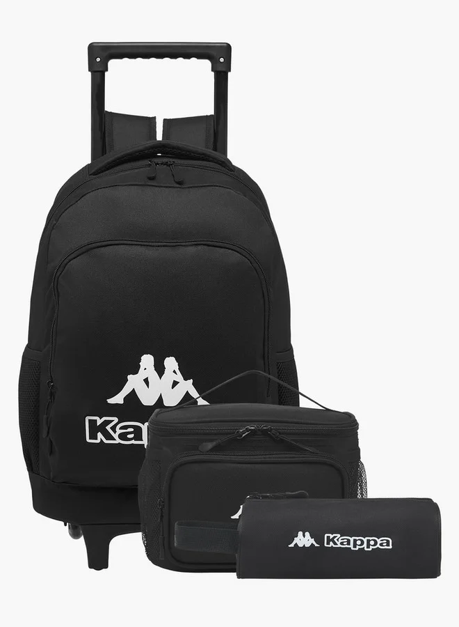 Kappa Logo Print Trolley School Backpack with Pencil Pouch and Lunch Bag - 35x20x45 cm