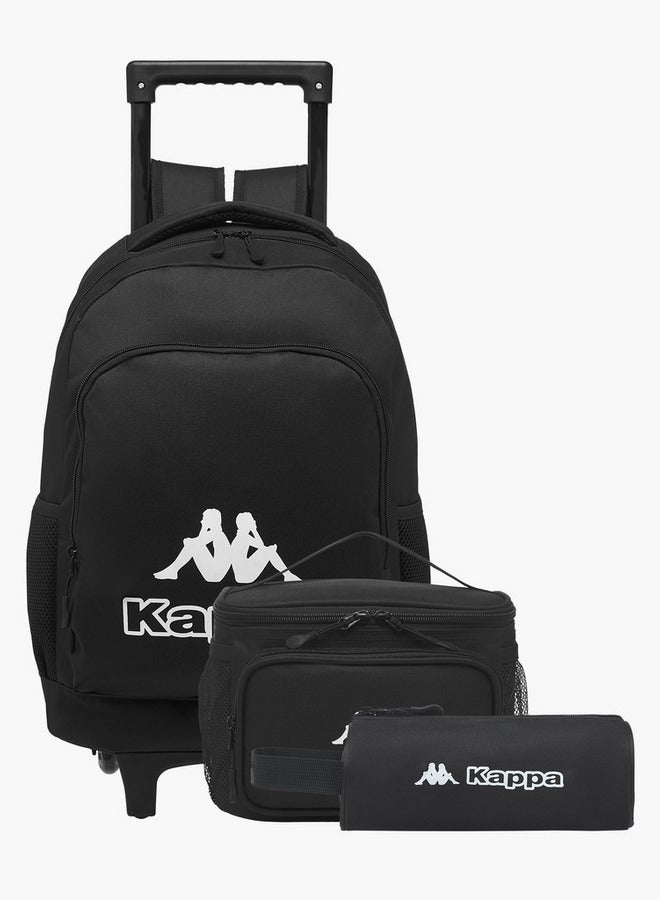 Kappa Logo Print Trolley School Backpack with Pencil Pouch and Lunch Bag - 35x20x45 cm  - Image 1