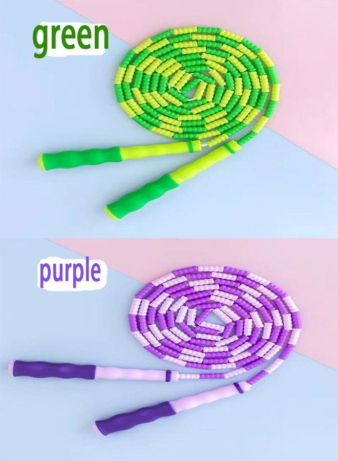 Generic 2 Pieces Jump Rope, Adjustable Length Tangle-Free Segmented Soft Beaded Skipping Rope, Fitness Jump Rope Green and Purple  - Image 1