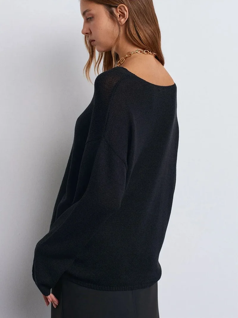 ديلفين Dilvin Women's Ribbed Boat-Neck Knit Sweater
