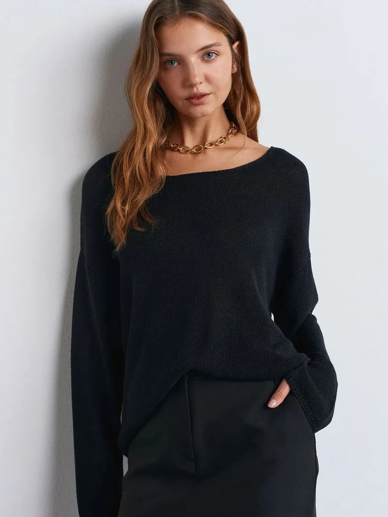 ديلفين Dilvin Women's Ribbed Boat-Neck Knit Sweater