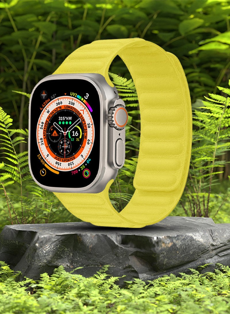 CATANES Replacement Band for Apple Watch Band 49mm 46mm 45mm 44mm -Leather Link Strap Magnetic Loop Adjustable Bracelet - Yellow - Image 5