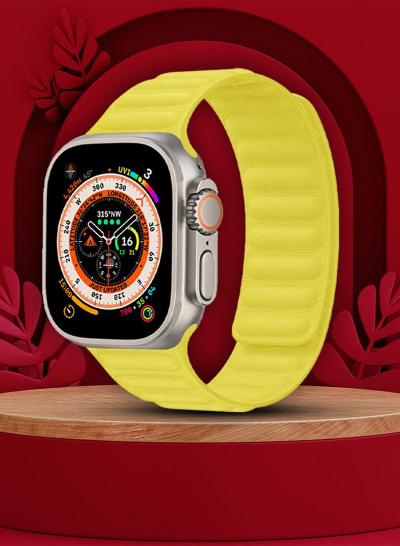 CATANES Replacement Band for Apple Watch Band 49mm 46mm 45mm 44mm -Leather Link Strap Magnetic Loop Adjustable Bracelet - Yellow - Image 4