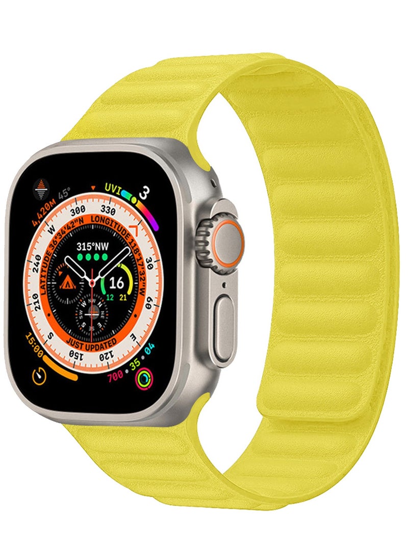 CATANES Replacement Band for Apple Watch Band 49mm 46mm 45mm 44mm -Leather Link Strap Magnetic Loop Adjustable Bracelet - Yellow - Image 2