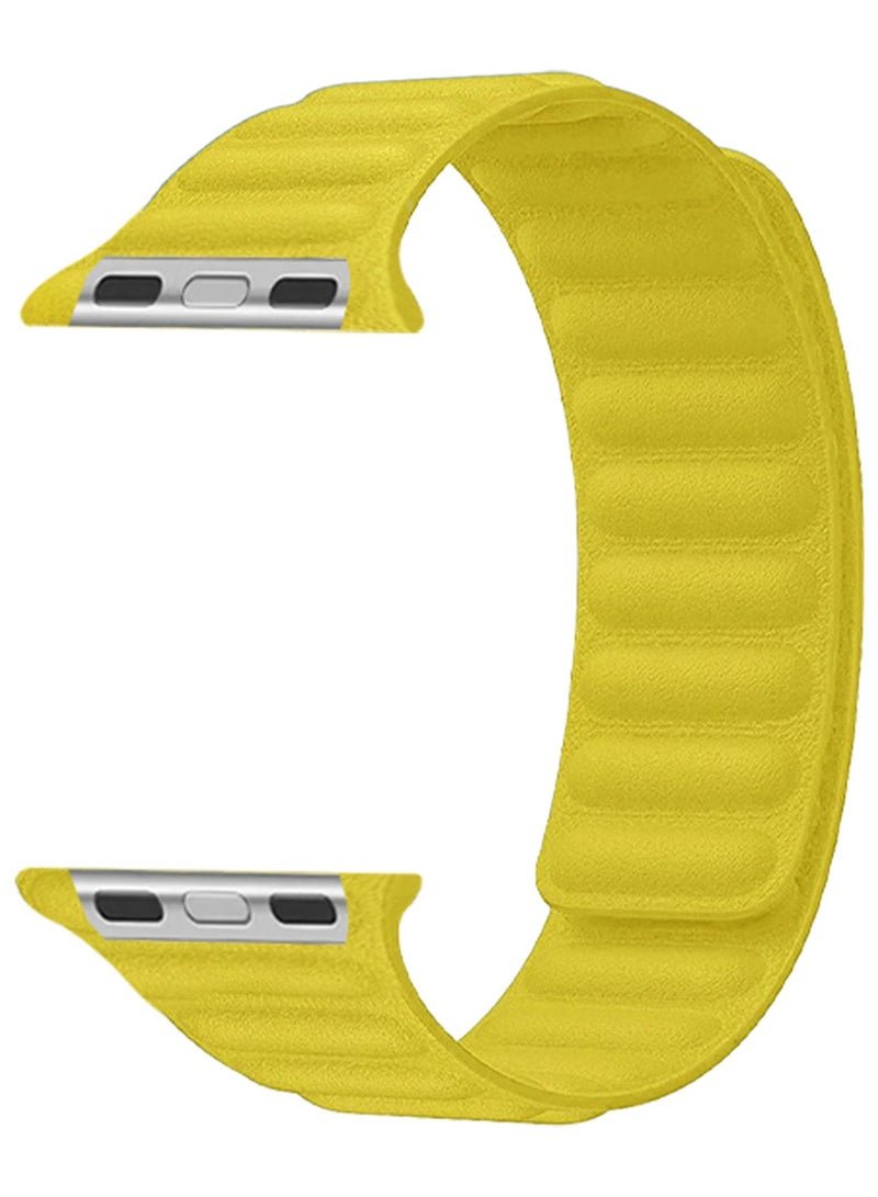 CATANES Replacement Band for Apple Watch Band 49mm 46mm 45mm 44mm -Leather Link Strap Magnetic Loop Adjustable Bracelet - Yellow - Image 1