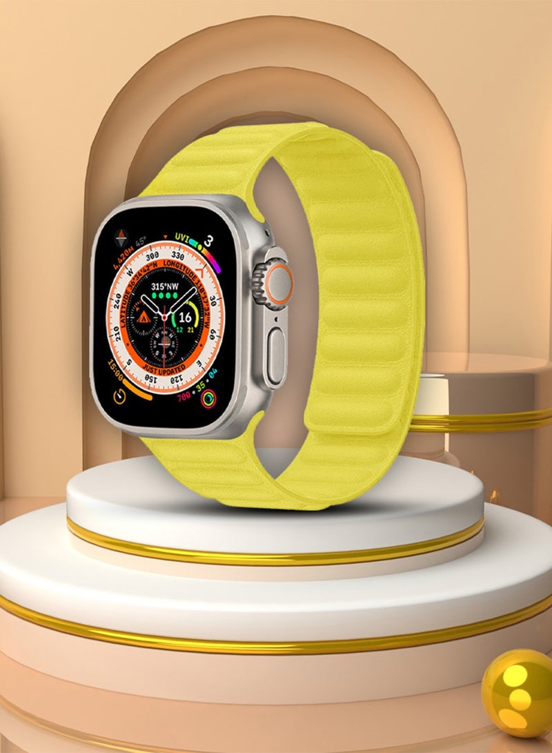 CATANES Replacement Band for Apple Watch Band 49mm 46mm 45mm 44mm -Leather Link Strap Magnetic Loop Adjustable Bracelet - Yellow - Image 3