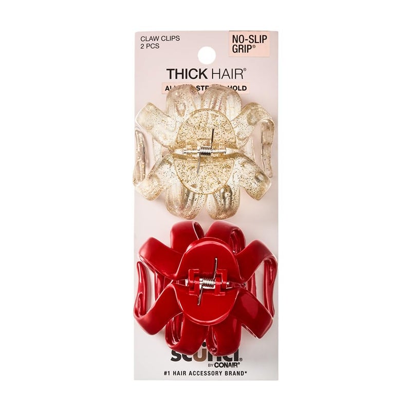 CONAIR Scunci by Conair jaw claw clip set - hair accessories for women - claw clips for thick hair - Valentines Day - gifts for her - Gold Glitter and Red - 2 Count - Image 1