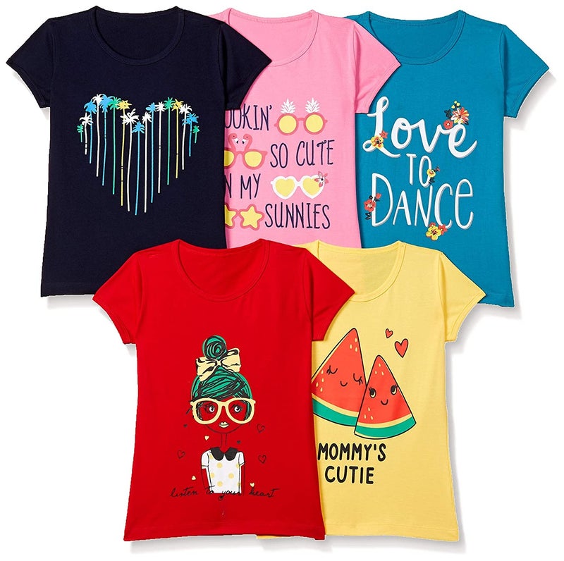 T2F Girl's Plain Regular fit T-Shirt (Pack of 5) (GLS-TSRT-01_Multicolor 5 13-14 Years) - Image 5