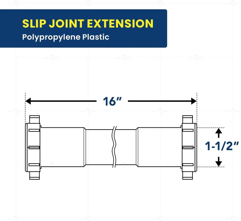 HIGHCRAFT Q23816 Plastic 16 Inch Double End Extension Tube for Tubular Drain 1-1/2 Inch White - Image 3