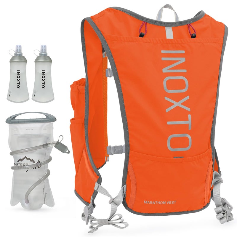 INOXTO Running Hydration Vest BackpackLightweight Insulated Pack with 15L Water Bladder Bag Daypack for Hiking Trail Running Cycling Race Marathon for Women Men 588orange