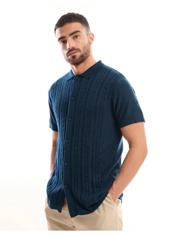 بيونغ Half Sleeve Regular Dark Blue Knitted Shirt for Men