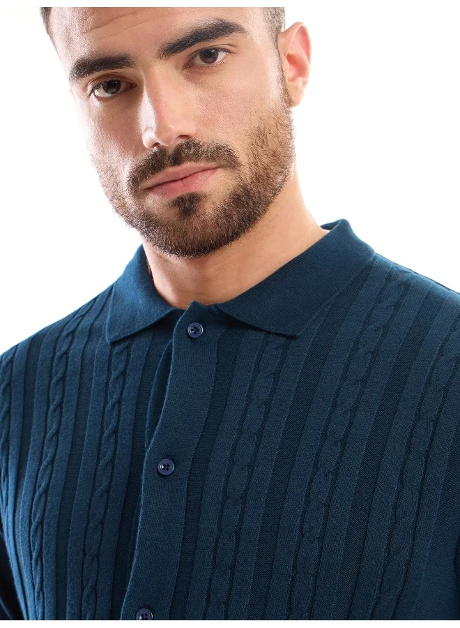 Beyoung Half Sleeve Regular Dark Blue Knitted Shirt for Men
