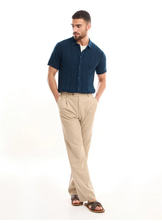 بيونغ Half Sleeve Regular Dark Blue Knitted Shirt for Men