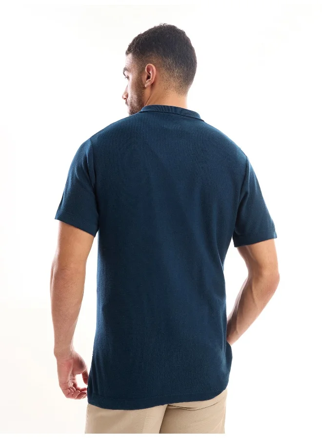 Beyoung Half Sleeve Regular Dark Blue Knitted Shirt for Men