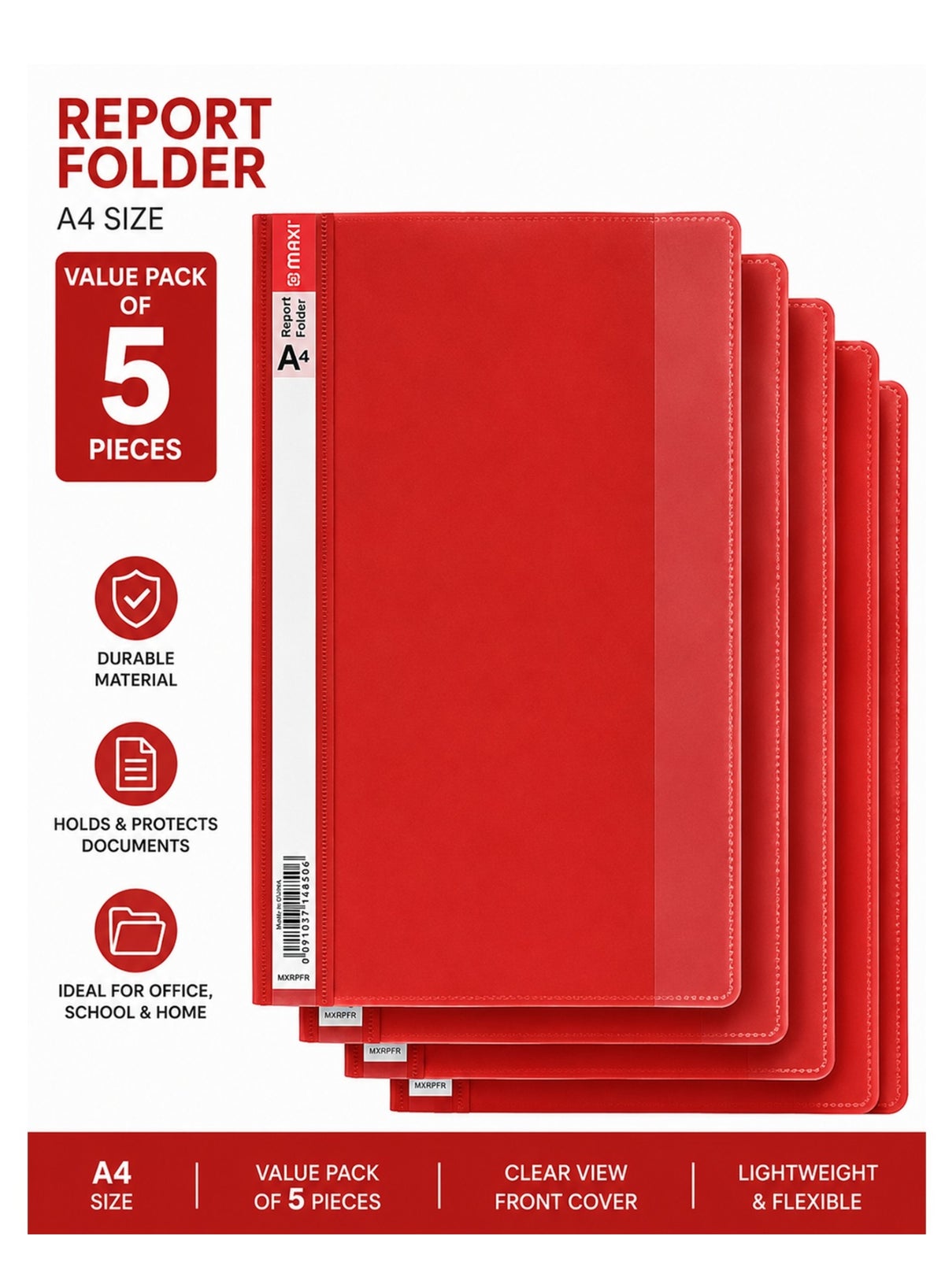 Pa Cover File Maxi 5-Piece A4 Report File Red Cover | Best Price UAE | Dubai, Abu Dhabi