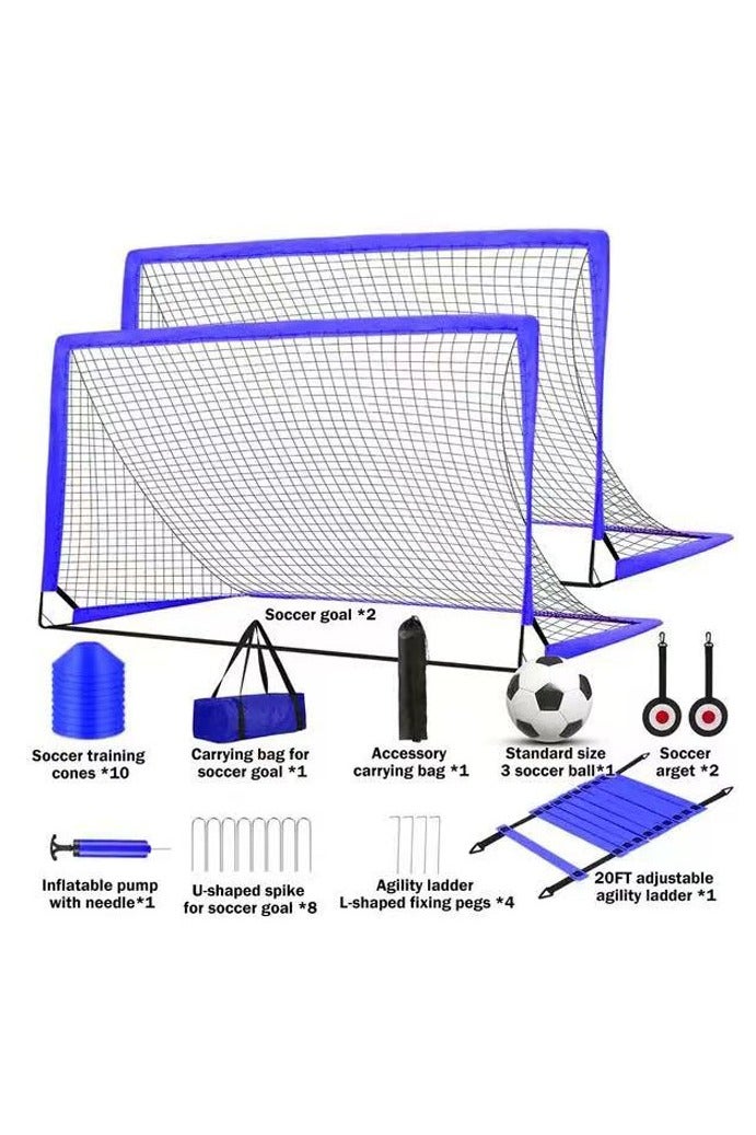 المؤسس مرمى كرة قدم - مجموعة من شبكتين لكرة القدم، مرمى كرة قدم منبثقة محمولة مقاس 6 × 4 قدم للفناء الخلفي - معدات تدريب كرة القدم مع كرة قدم وسلم ومخاريط - العاب للاطفال الصغار والشباب في الهواء الطلق - Image 2