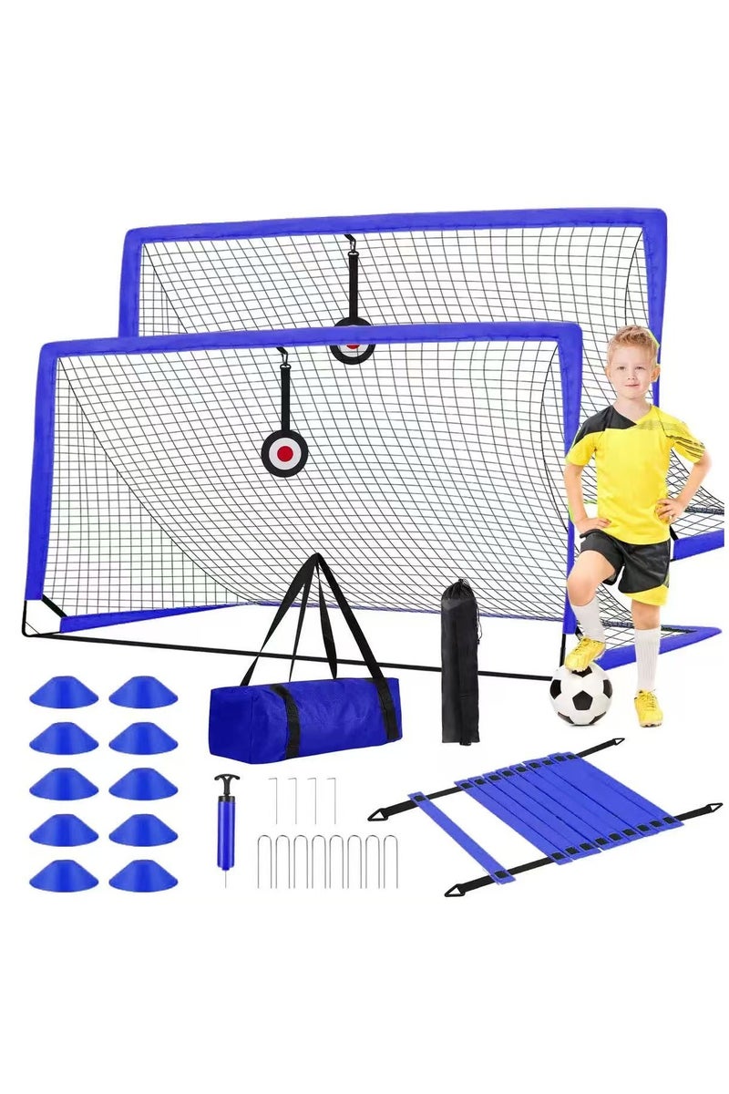 المؤسس مرمى كرة قدم - مجموعة من شبكتين لكرة القدم، مرمى كرة قدم منبثقة محمولة مقاس 6 × 4 قدم للفناء الخلفي - معدات تدريب كرة القدم مع كرة قدم وسلم ومخاريط - العاب للاطفال الصغار والشباب في الهواء الطلق - Image 1