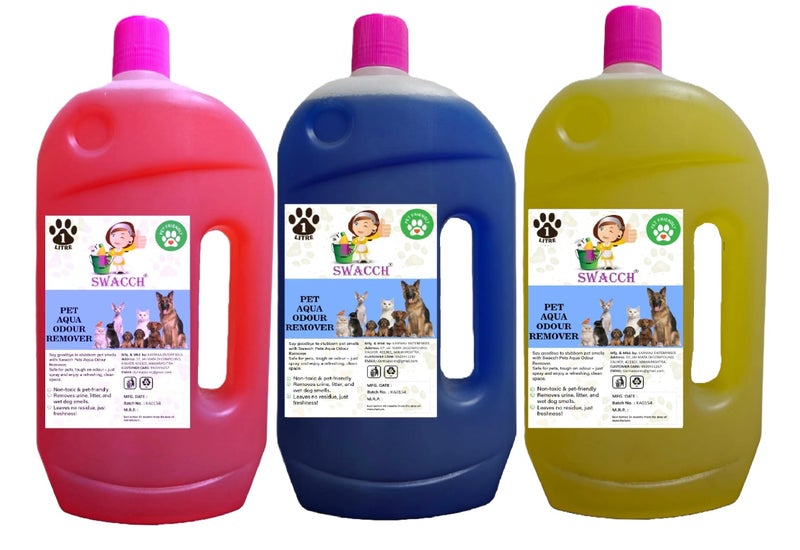 swacch Pet Aqua Odour Remover Liquid I Pet Safe Deodorizer for Home & Pet Areas I 1 Litre Combo Pack of 3 Rose, Lavender & Lemon - Image 1
