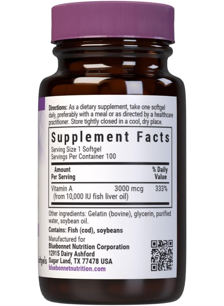 Bluebonnet Vitamin A 10,000 IU for Eye & Immune Health - 100 Softgels - Image 2