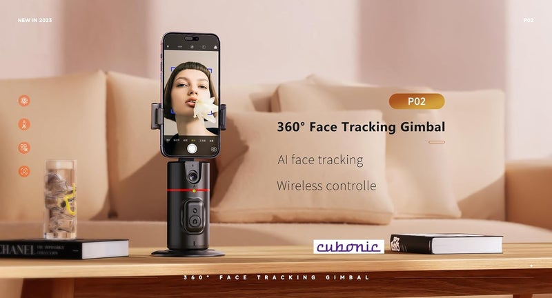 Cubonic P02 AI Intelligent Tracker 360° Auto Face Tracking Smart Rotation Desktop Selfie Gimbal Stabilizer for Smartphone (P02) - Image 3