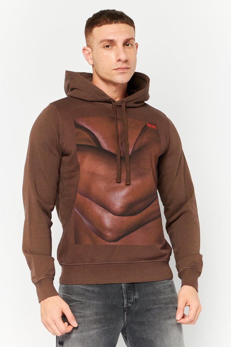 DIESEL Men Hood Graphic Print Long Sleeves Hoodies, Brown - Image 1