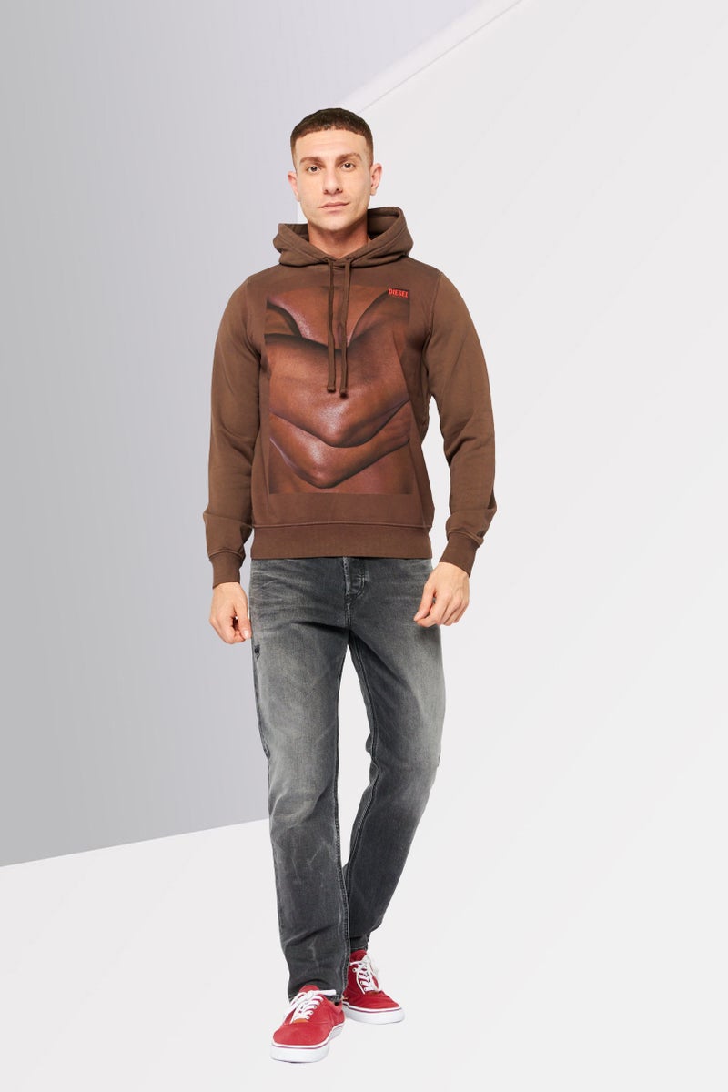 DIESEL Men Hood Graphic Print Long Sleeves Hoodies, Brown - Image 2