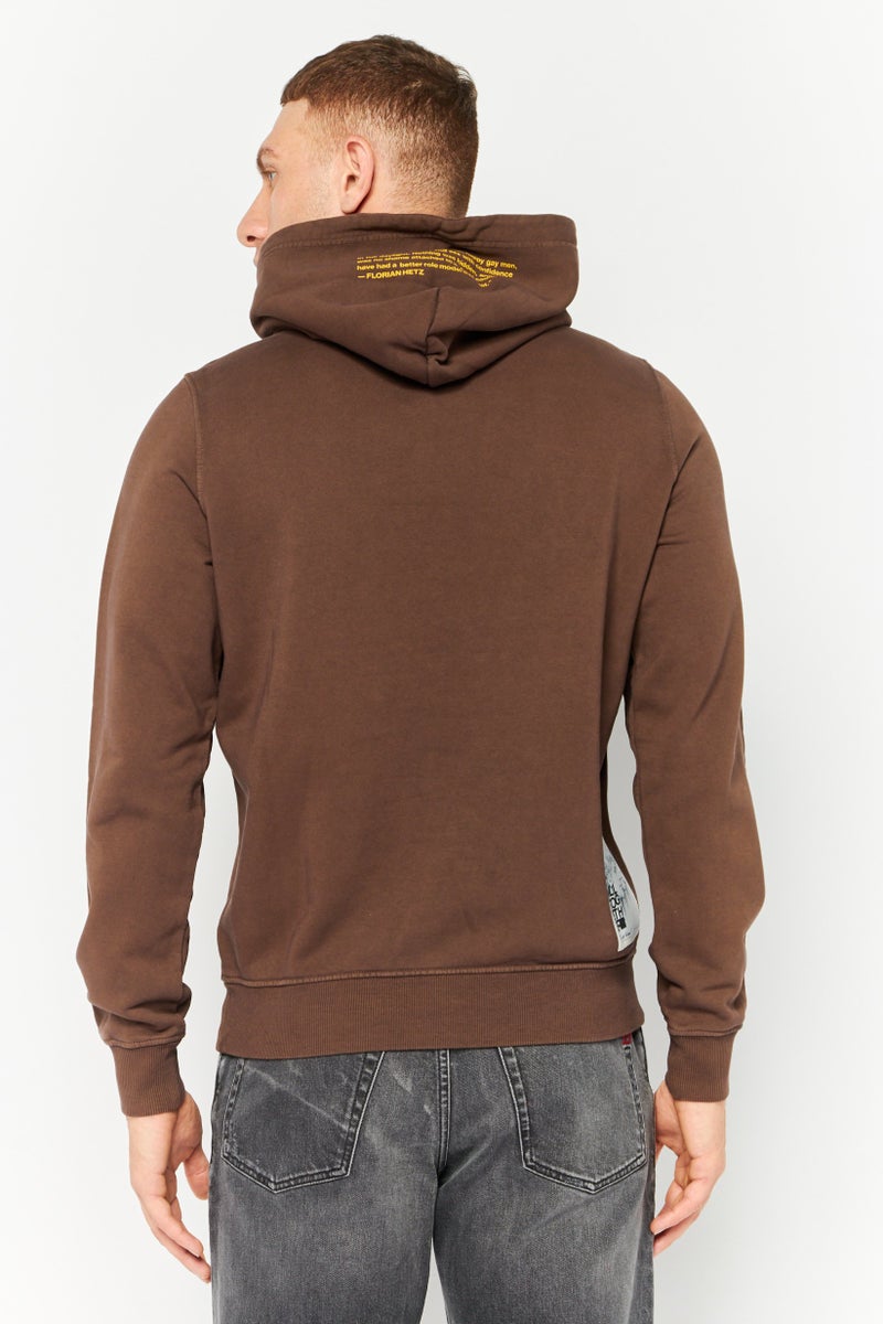 DIESEL Men Hood Graphic Print Long Sleeves Hoodies, Brown - Image 4