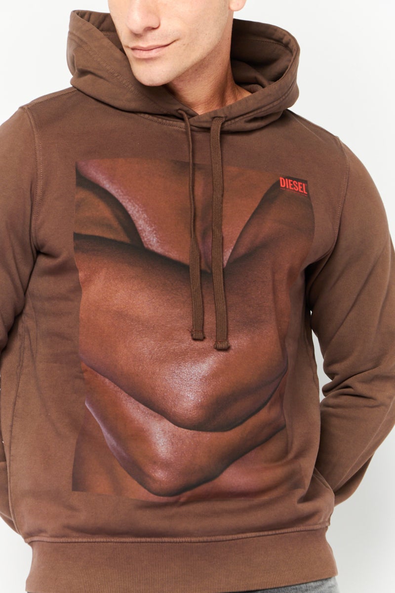 DIESEL Men Hood Graphic Print Long Sleeves Hoodies, Brown - Image 3