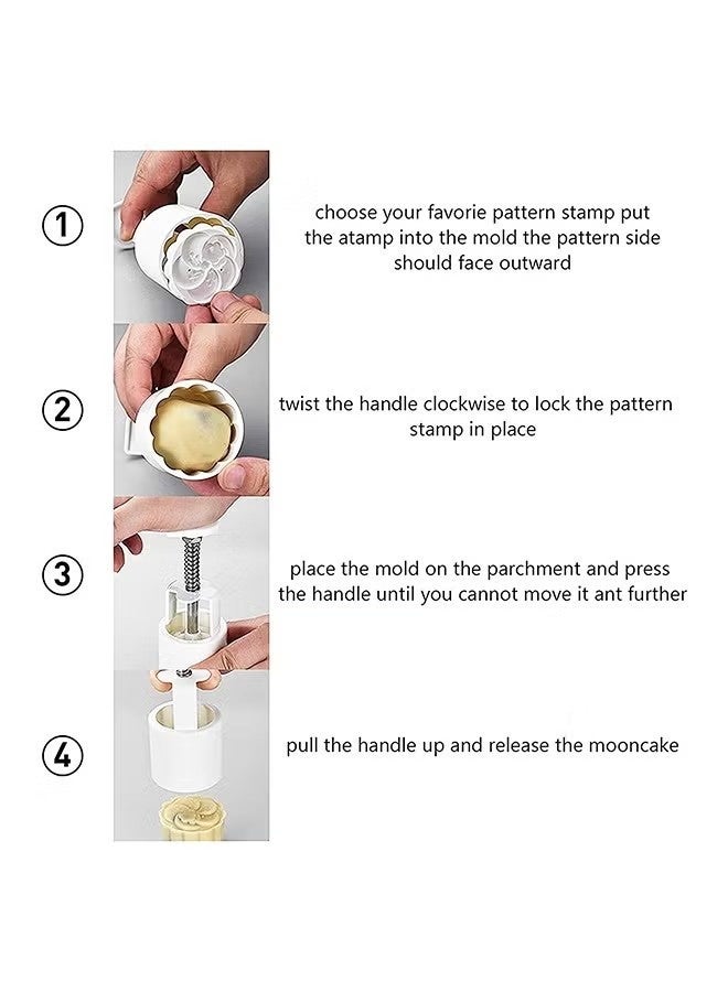 6PCS Mooncake Molds Set, Hand-Pressure Moon Cake maker for baking, DIY Hand Press Cookie Stamps Pastry Tool - Image 5