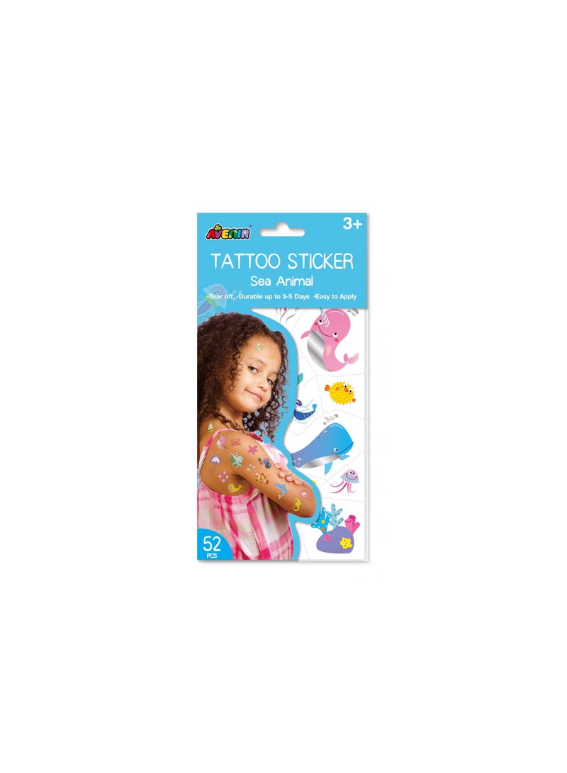 Avenir Tattoo Sticker - Sea Animal | 52pc Set of Temporary Tattoos - High-Quality Water-Based Ink - Safe and Easy to Apply and Remove - Lasts 3-5 Days for Kids 3+ - Image 1