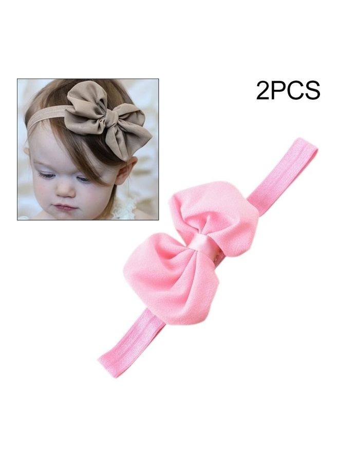 BGM 2-Piece Baby Headband Ribbon Chiffon Bow Pink - Image 1