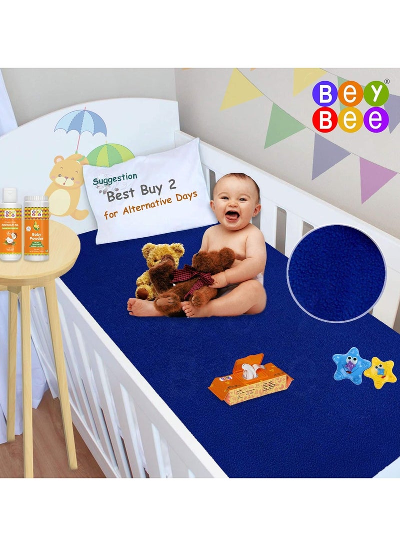 BeyBee Instadry Anti-Piling Fleece Extra Absorbent Quick Dry Sheet for New Born Babies, Bed Protector Mattress, Reusable Waterproof Baby Cot Sheet for Toddler Infant, Large Size 140x100cm, Royal Blue  - Image 2