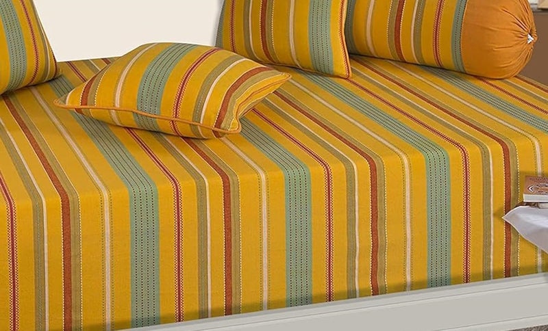 SHADES OF LIFE SHADES OF LIFE Cotton Yellow Bliss Designer Diwan Set with 1 Bedsheet 3 Cushion Covers and 2 Bolsters Covers for Living Room 60 90 Inch Yellow 6 Pieces  - Image 2