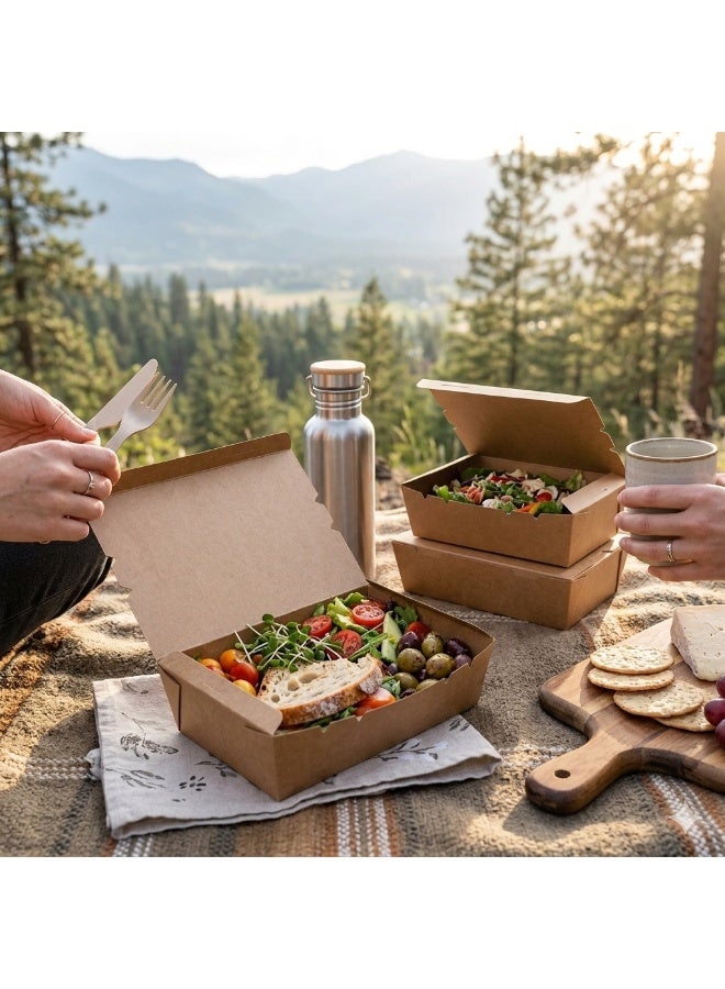 ايكواي Ecoway Large Kraft Lunch Box Without Window Food Container Made With Craft Paper, Take Away Container, Disposable, Eco-friendly, Compostable, Paperbox Restaurants - Pack Of 25, Brown - Image 3